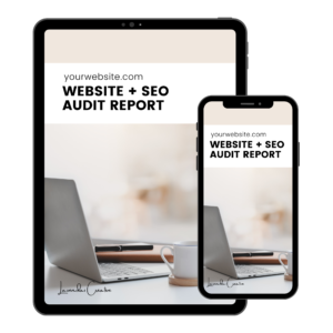 A full Website SEO Audit Report - image depicting what the report looks like on a tablet and mobile phone